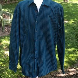 NWOT Teal and Black striped button down